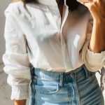 Πουκάμισο με ρομαντικές βολάν λεπτομέρειες σε λευκό