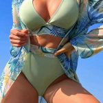 Σετ μπικίνι με καφτάνι σε φιστικί