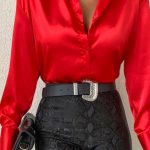 Tres chic satin πουκάμισο κόκκινο