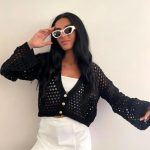 Διάτρητο ζακετάκι με καμπάνα μανίκι μαύρο