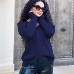 Πλεκτό με τετράγωνη λαιμόκοψη μπλε