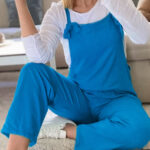 Casual jumpsuit με δέσιμο μπλε