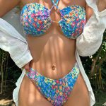 Ruched πολύχρωμο μπικίνι με δέσιμο στο λαιμό
