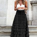 Maxi πλισέ τούλινη φούστα μαύρο