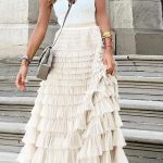 Maxi πλισέ τούλινη φούστα εκρού