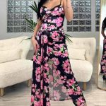 Μαύρο φλοράλ σατέν φόρεμα