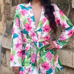 Φλοράλ σακάκι με ζώνη