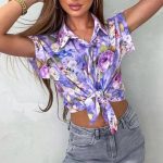Αμάνικο floral print πουκάμισο λιλά