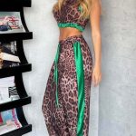 Λεοπάρ crop top σετ με πράσινη ρίγα