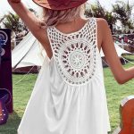 Boho μπλούζα tunic με πλέξιμο σε λευκό
