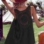 Boho μπλούζα tunic με πλέξιμο σε μαύρο