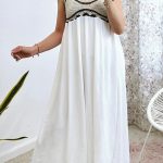 Βοho φαρδύ μακρύ φόρεμα με μακραμέ μπούστο σε λευκό