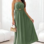 Φόρεμα με δέσιμο στο λαιμό και cut out σε χακί