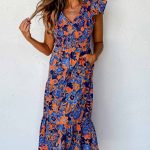 Εμπριμέ μάξι φόρεμα με σφηκοφωλιά