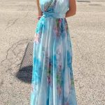 Floral maxi φόρεμα με έναν ώμο σε γαλάζιο