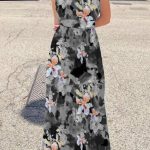 Floral maxi φόρεμα με έναν ώμο σε μαύρο