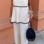 Ρομαντικό σετ παντελόνα με τοπ σε λευκό