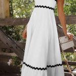 Wave μακρύ φόρεμα με τιράντες λευκό