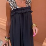 Maxi φόρεμα με λεοπαρ τιράντες σε μαύρο