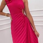 Σατέν πλισέ με διακοσμητικό λουλούδι σε φούξια