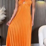 Σατέν πλισέ φόρεμα ένας ώμος σε πορτοκαλί