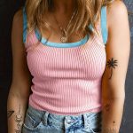 Rib τοπ δίχρωμο σε ροζ