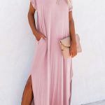 Μακρύ casual chic Τ-shirt φόρεμα ροζ