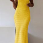 Μακρύ πλεκτό φόρεμα halterneck σε κίτρινο