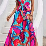 Halterneck μακρύ φόρεμα με ζωνάκι