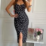 Μαύρο vintage εφαρμοστό φόρεμα με λευκές καρδιές