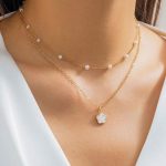 Ροζάριο διπλό κολιέ με κρεμαστό λουλουδάκι