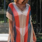 Crochet ριγέ poncho με κρόσσια