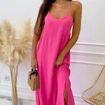 Μaxi αέρινο φούξια καλοκαιρινό boho φόρεμα