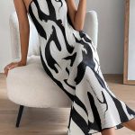 Ασπρόμαυρο halterneck rib φόρεμα