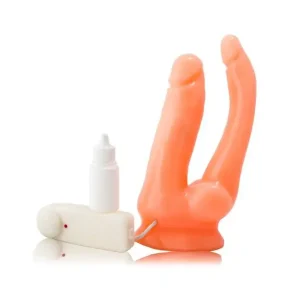 Ρεαλιστικό διπλό dildo με δόνηση και βεντούζα