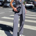 Γιλέκο με ζωνάκι και παντελόνι σετ γκρι