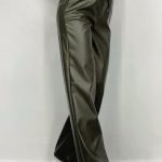 Δερμάτινο χακί παντελόνι με κορδόνι