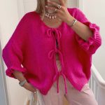 Ζακέτα πλεκτή φούξια με δέσιμο μπροστά