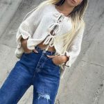 Ζακέτα πλεκτή άσπρη με δέσιμο μπροστά