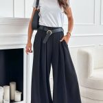 Παντελόνα wide leg μαύρη με ζωνάκι