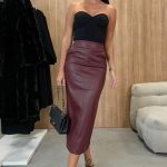 Μακρια μπορντό pencil δερμάτινη φούστα