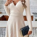 Βραδινό rib μπεζ φόρεμα