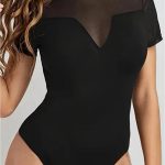 Κοντομάνικο μαύρο κορμάκι με διαφάνεια