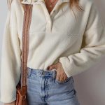 Λευκό φλις φούτερ με γιακά