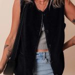 Φλις μαύρο γιλέκο με τσέπες