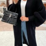 Μακρυά ζακέτα με φαρδυά μανίκια μαύρη