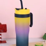 Πολύχρωμο αντιολισθητικό παγούρι όμπρε σε μωβ 1200ml