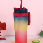 Πολύχρωμο αντιολισθητικό παγούρι όμπρε σε κόκκινο 1200ml