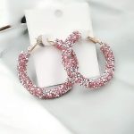 Σκουλαρίκια ροζ κρίκοι με πέτρες στρας