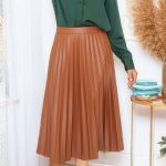 Pleated δερμάτινη φούστα camel